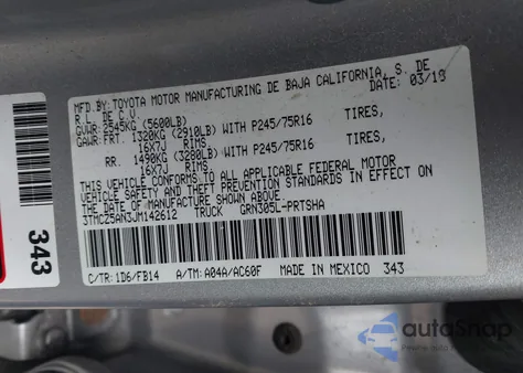 2018 Toyota Tacoma Sr V6 from USA, damaged, VIN 3TMCZ5AN3JM142612